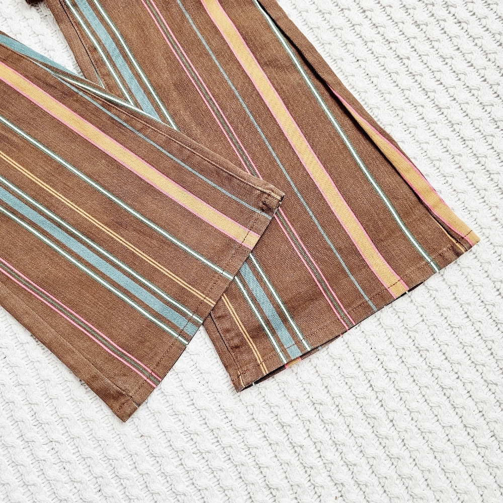 Judy Blue Mid Rise Classic Flare Jeans Retro Tan Blue Striped Stretch 1/25 - Picture 11 of 12